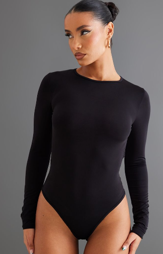 Black Slinky Open Back Long Sleeve Bodysuit