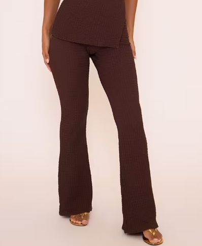 Ego - Mid Rise Flared Trousers In Brown Texture