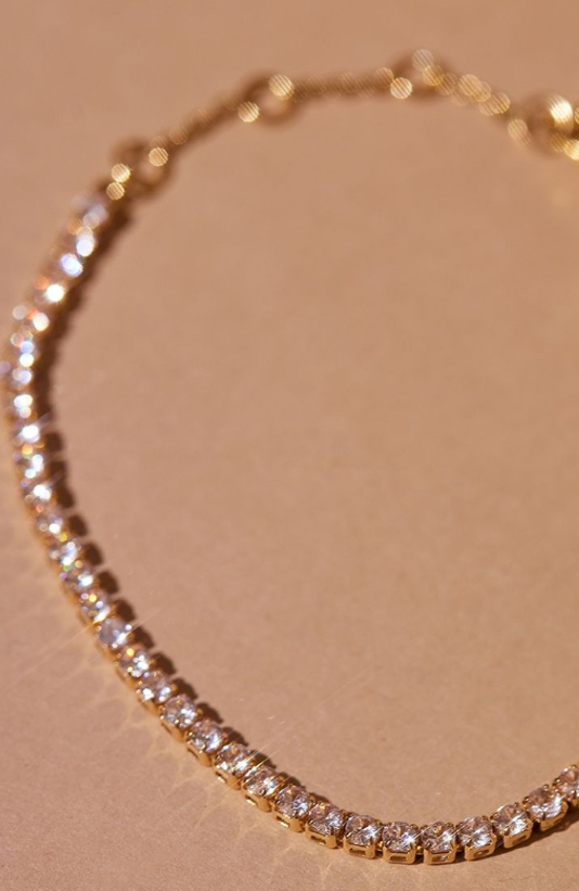 Real Gold Plated Diamante Tennis Bracelet