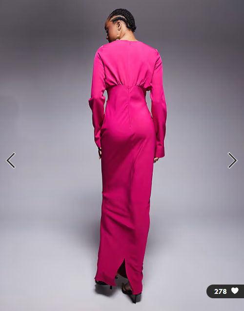 ASOS DESIGN Tall structured long sleeve maxi dress with ruched bust in pink