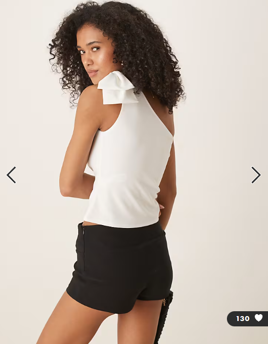 ASOS DESIGN crepe one shoulder bow top in cream in scuba-style fabric