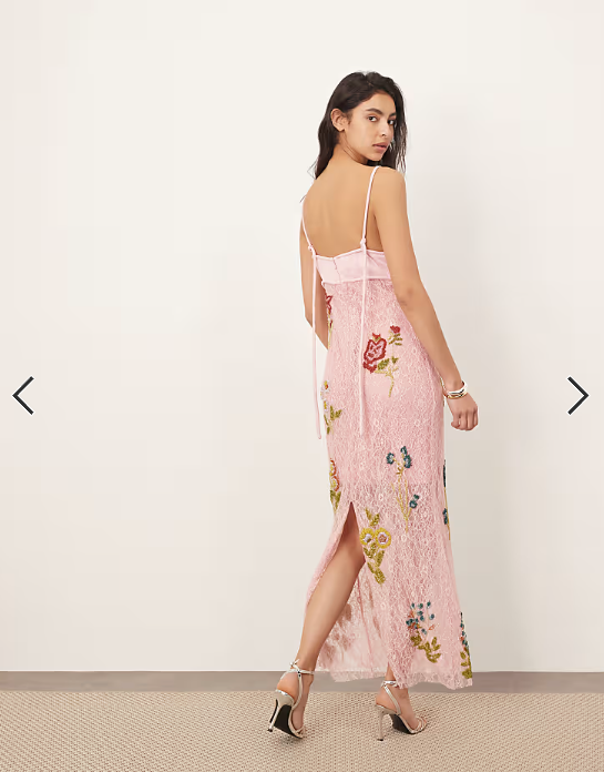 ARRANGE botanical embellished contrast bodice column maxi dress in pink