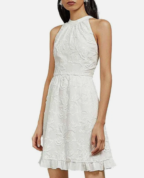 Ted Baker - LORENE- Halter- Skater Embroidered Dress- White