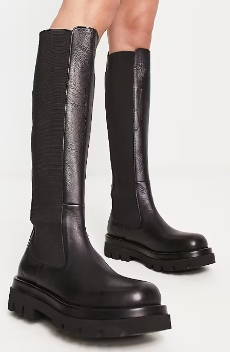 Chunky Leather Profile Shaft Boots