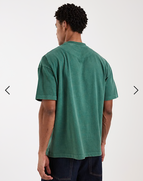 Brave Soul oversized 240gsm acid wash t-shirt in dark green.