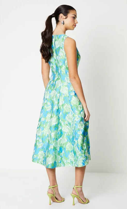 Premium Seam Detail Jacquard Midi Dress