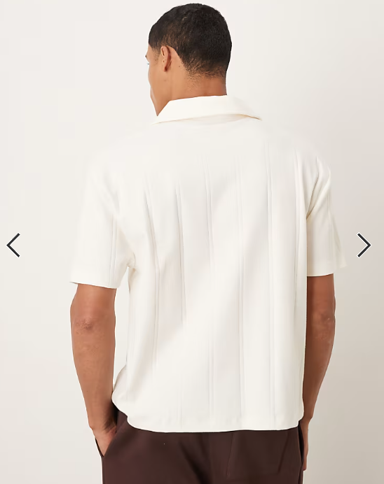 ASOS DESIGN relaxed revere collar boxy polo in cream textured rib