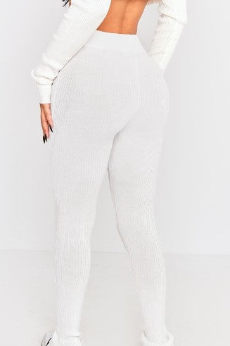 Petite Oatmeal Knitted Split Hem Flare Trousers