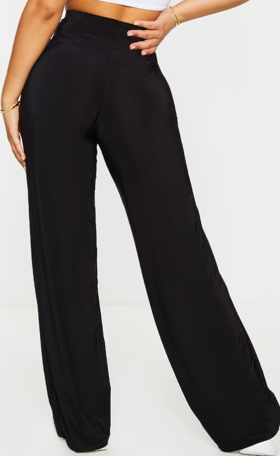 Petite Kyleigh Black Slinky Straight Leg Trousers