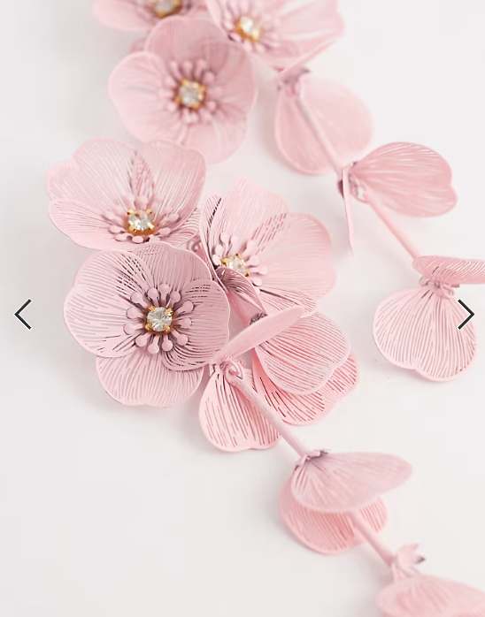 Kaiia exclusive 3D flower drop earrings in baby pink