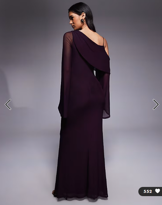 ASOS DESIGN mesh folded neckline midi dress with fallen shoulder in plum