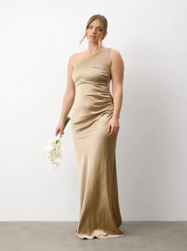 Six Stories - alex - One Shoulder Satin Bridesmaid Dress - Champagne
