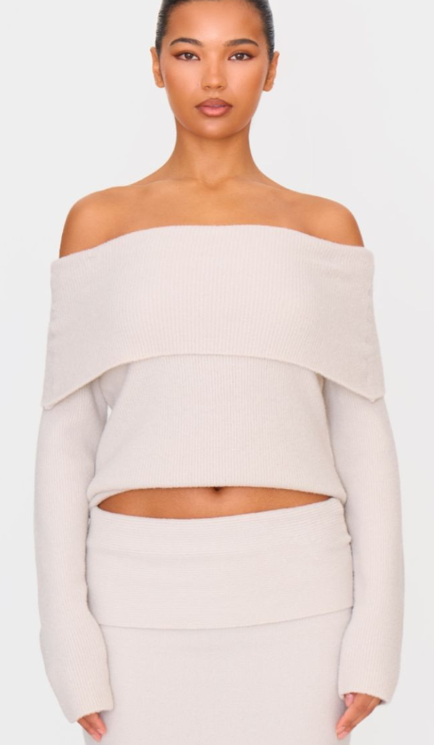 Plt - Slate Grey Soft Knit Foldover Bardot Top