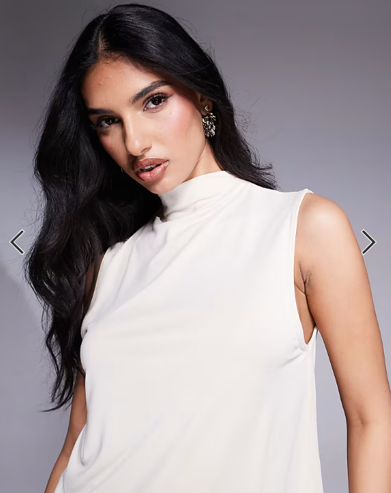 ASOS DESIGN floaty grown on neck cupro longline top in stone