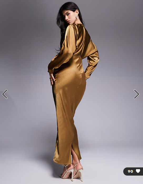 ASOS DESIGN satin batwing maxi dress in olive