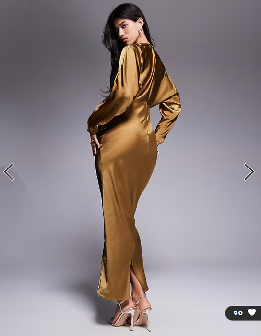 ASOS DESIGN satin batwing maxi dress in olive