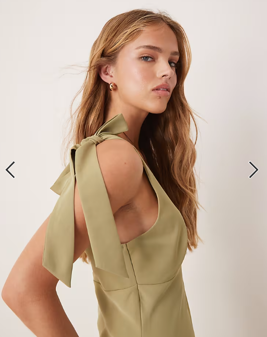 Pretty Lavish Piper crepe bow shoulder midaxi dress in olive