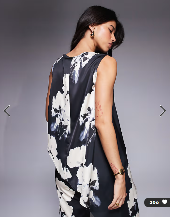 ASOS DESIGN tailored satin asymmetric drape top in floral print
