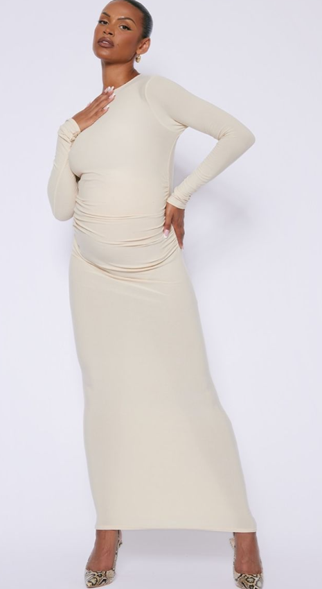 Maternity Stone Ruched Soft Touch Maxi Dress