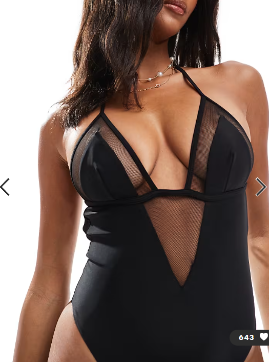 ASOS DESIGN Katie May mesh insert plunge swimsuit with tie back in black