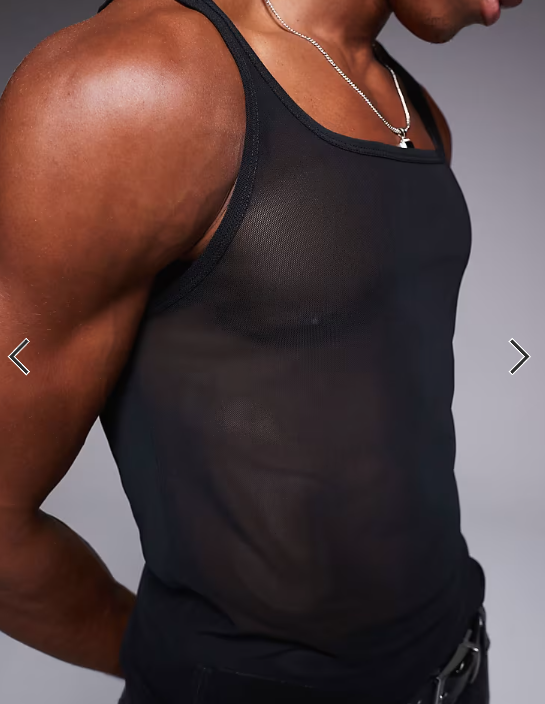 ASOS DESIGN square neck muscle fit vest in black mesh .
