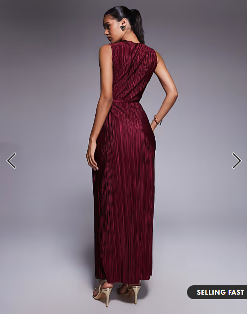 ASOS DESIGN plisse sleeveless wrap tie front maxi dress in wine
