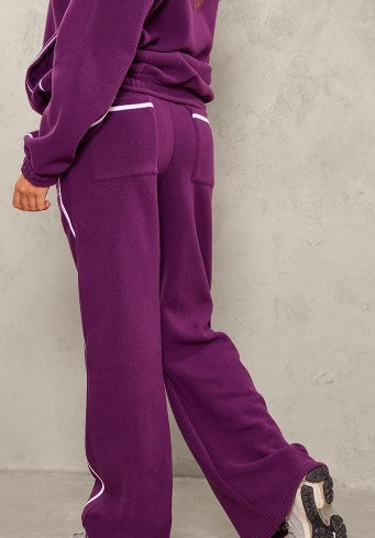 SPORT Plum Fleece Oversized Piping Detail Wide Leg Joggers