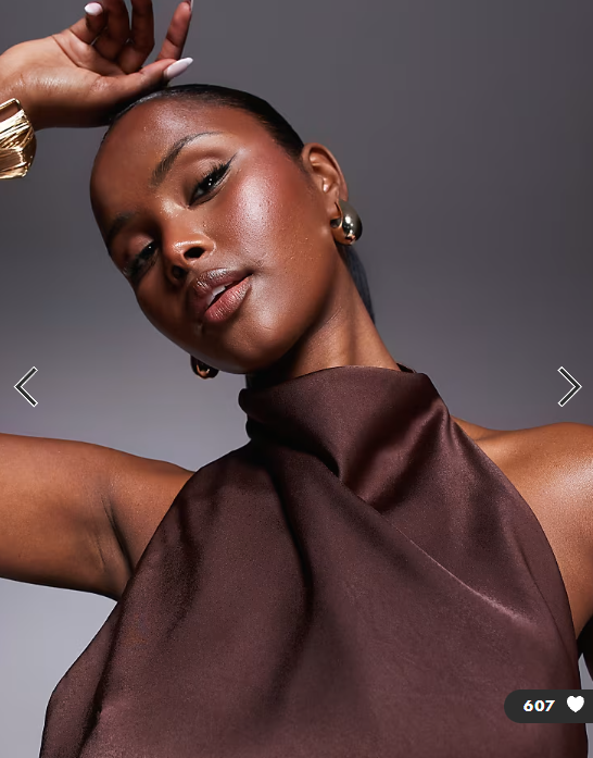 ASOS DESIGN satin halter neck high low dress in chocolate