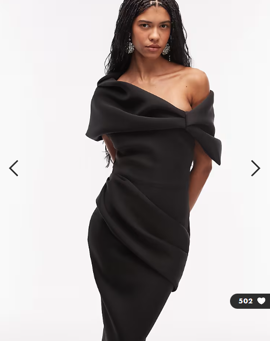 ASOS DESIGN exaggerated bardot midi dress in black scuba-style fabric