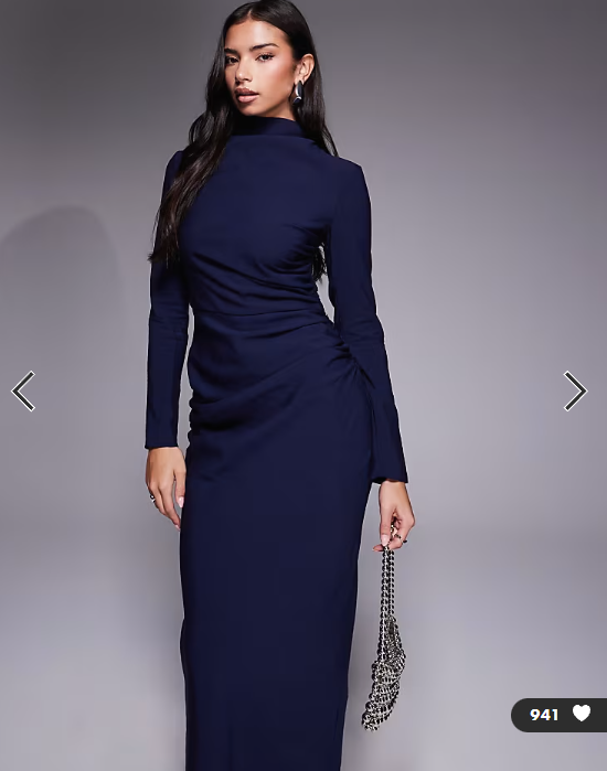ASOS DESIGN high neck ruched side maxi dress in navy