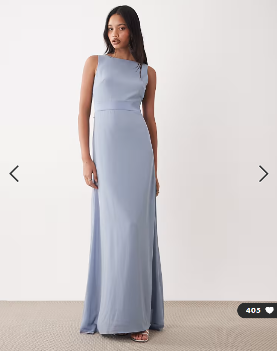 TFNC Bridesmaids chiffon maxi dress satin bow detail in dusty blue
