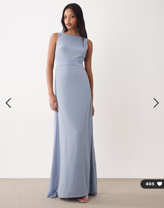 TFNC Bridesmaids chiffon maxi dress satin bow detail in dusty blue