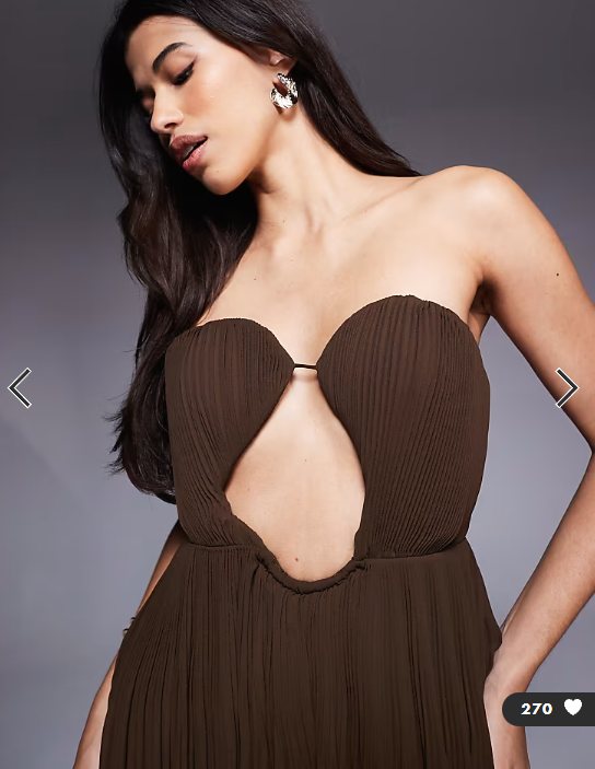 ASOS DESIGN wired bandeau cutout elevated maxi dress with full skirt in chocolate