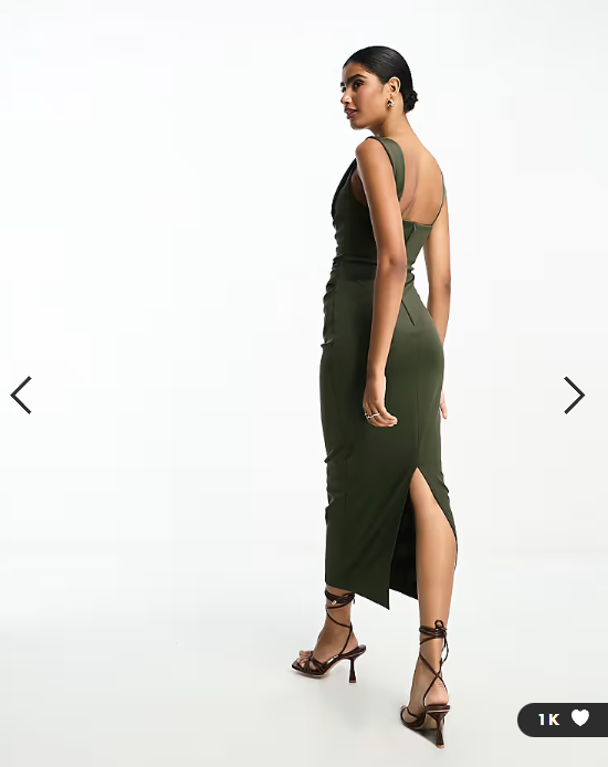 ASOS DESIGN square neck pleat bust midi pencil dress in deep green