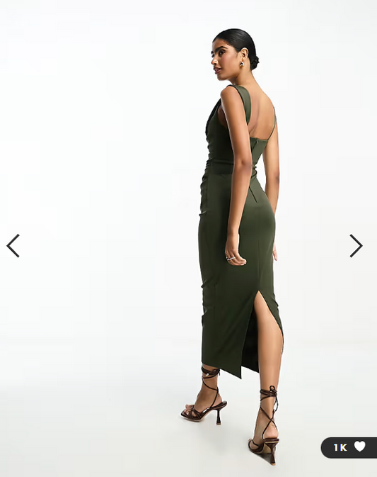 ASOS DESIGN square neck pleat bust midi pencil dress in deep green