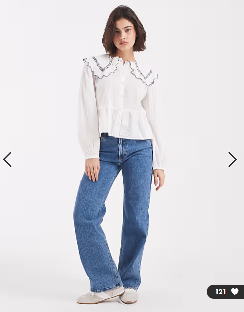 New Look contrast stitch collared shirt in white