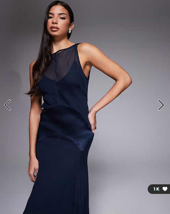 ASOS DESIGN drop waist maxi dress with satin mix in navy