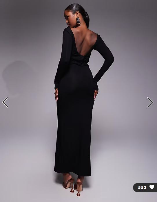 ASOS DESIGN long sleeve knotted back square neck maxi dress in black