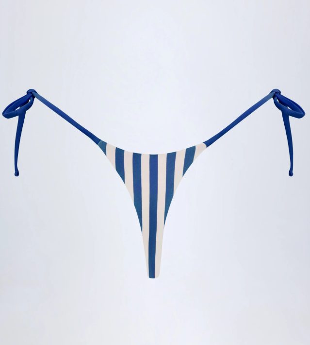 OhPolly - Montalcino Side-Tie Thong Bikini Bottoms in Marine Blue Stripe