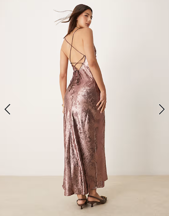 Miss Selfridge metallic maxi slip dress in pink