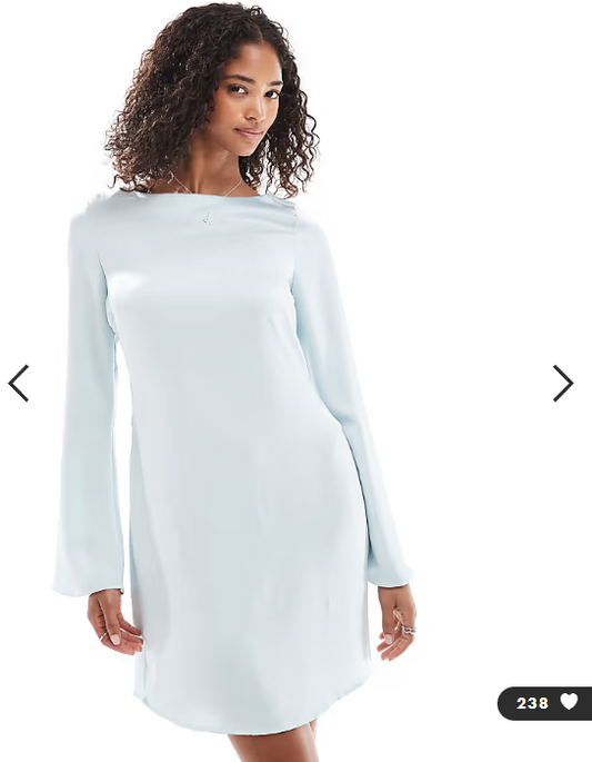 Vero Moda bell sleeve satin mini dress in icy blue