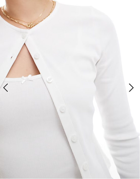 Miss Selfridge ribbed cardigan and cami set in white
