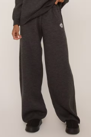 High Waist Swirl Detail Wide Leg Joggers In Charcoal Grey Knit