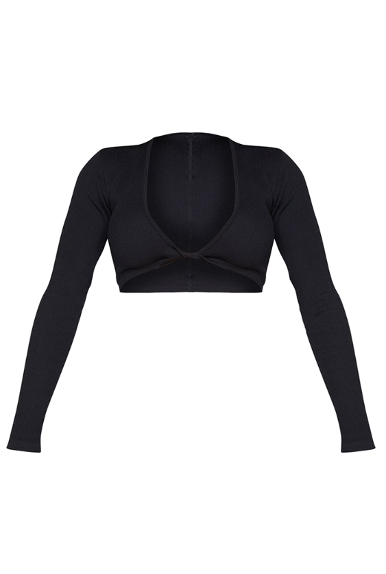 Shape Black Contour Ribbed Twist Detail Crop Top