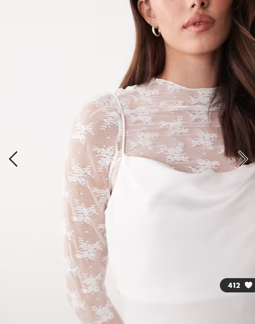 YAS long sleeve lace underlay cami satin dress in gardenia white