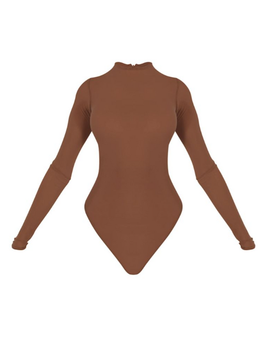 Label Taupe Mesh Long Sleeve Bodysuit
