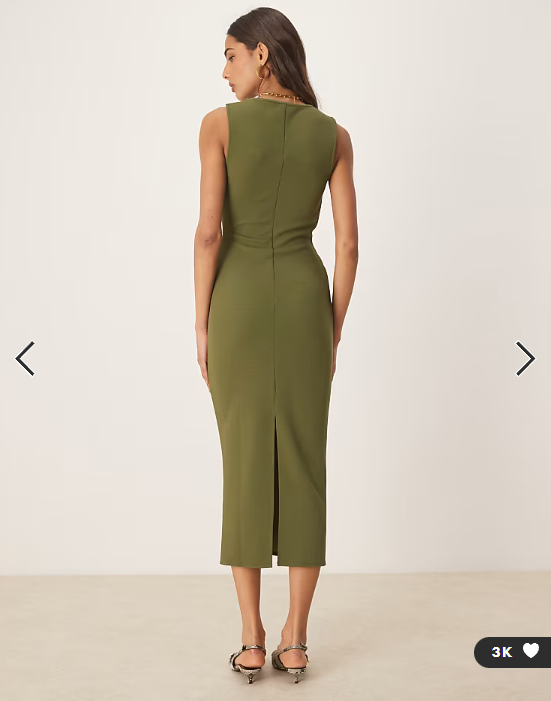 ASOS DESIGN square neck midi dress in khaki