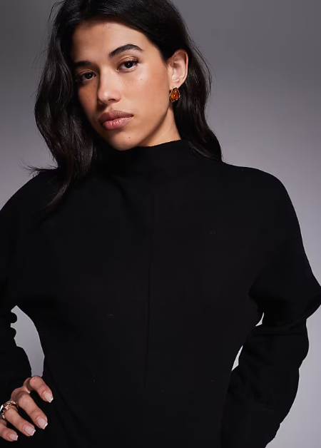 ASOS DESIGN supersoft funnel neck batwing with ruched side mini dress in black