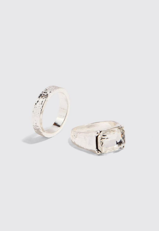 2 Pack Mixed Stone Signet Rings In Silver - silver