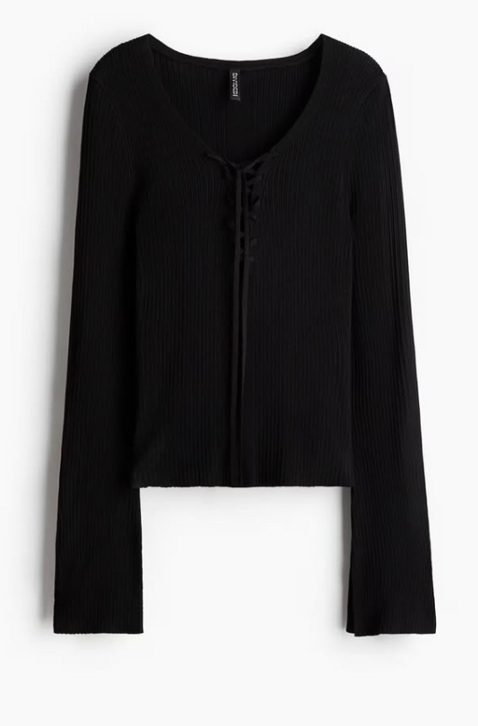 H&M - LACING-DETAIL RIB-KNIT TOP